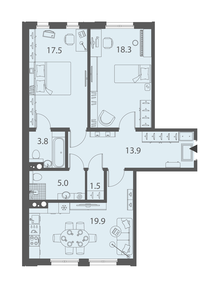 2-комнатная квартира 79.9 м², 2/10 эт., ЖК «DOMINO Premium»